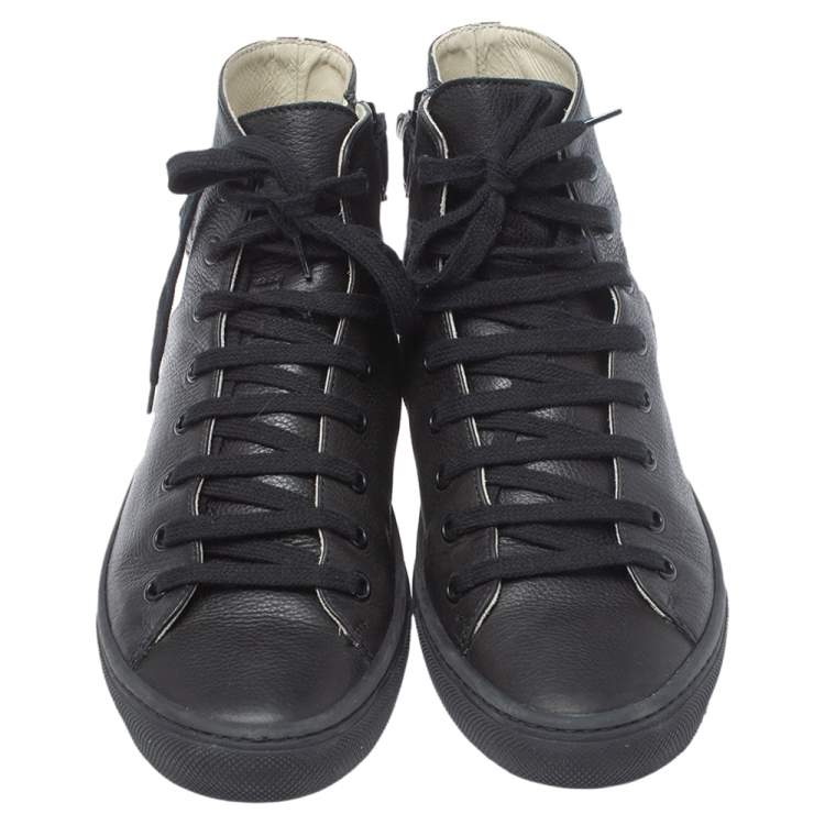 Pre Owned Gucci Black Leather High Top Sneakers Size 38