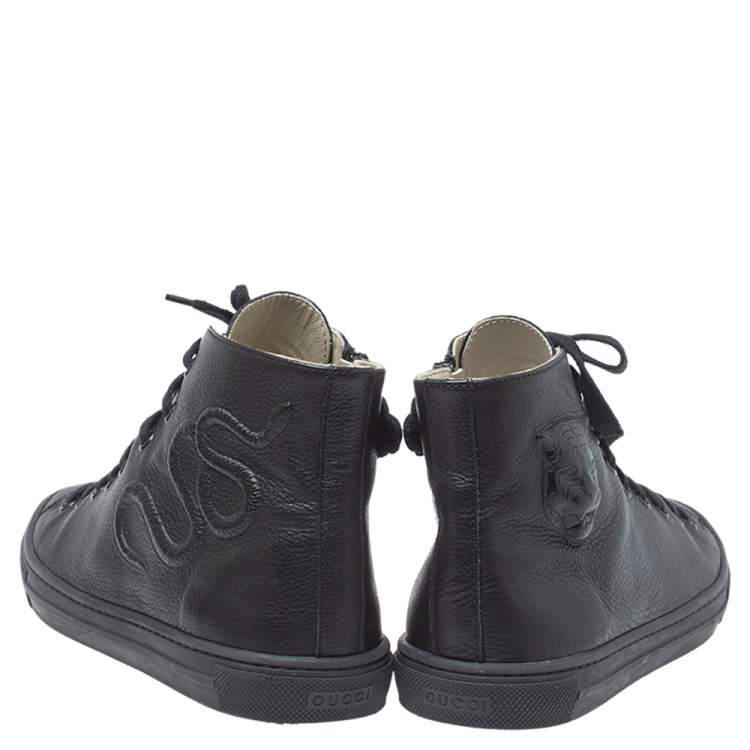 Pre Owned Gucci Black Leather High Top Sneakers Size 38