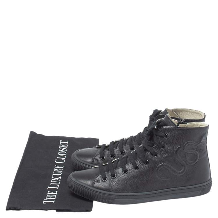 Pre Owned Gucci Black Leather High Top Sneakers Size 38