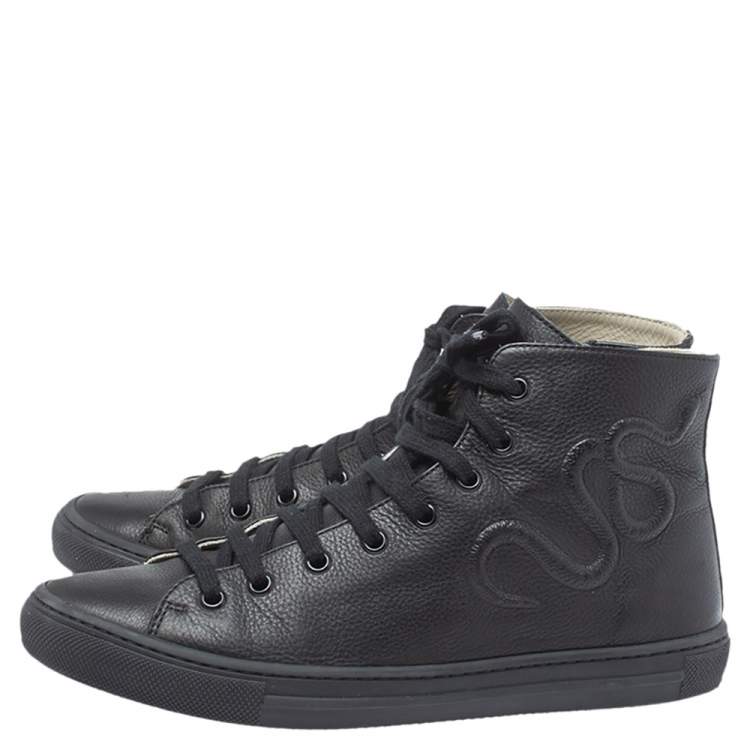 Pre Owned Gucci Black Leather High Top Sneakers Size 38