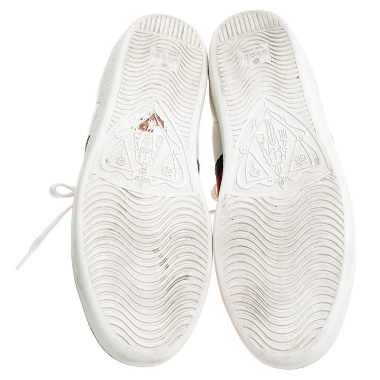 Pre Owned Gucci White Leather Embroidered Bee Ace Low Top Sneakers Size 39