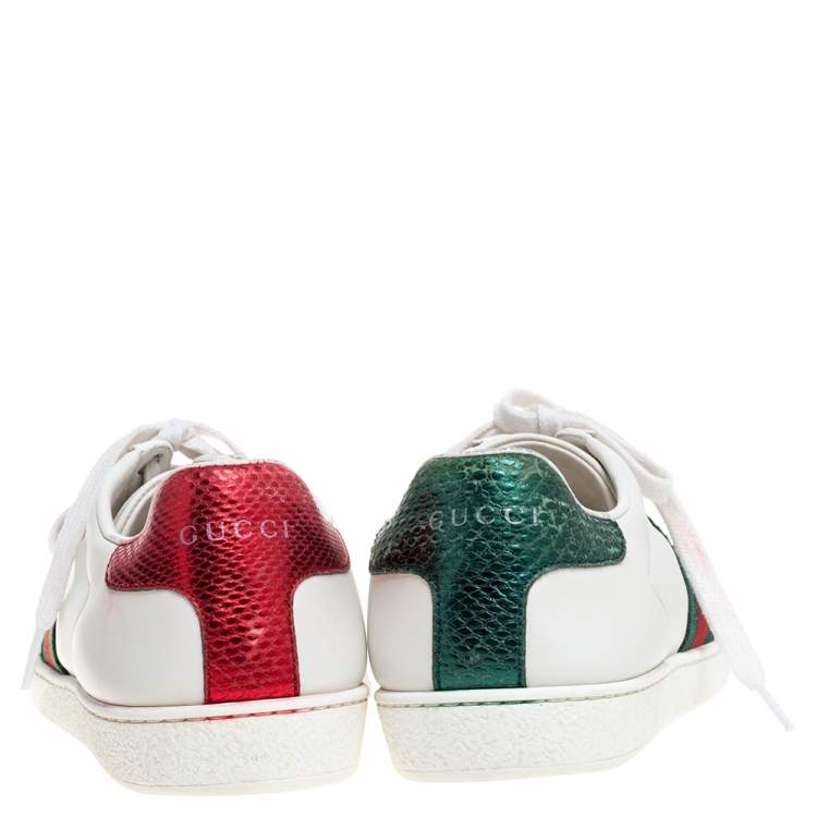 Pre Owned Gucci White Leather Embroidered Bee Ace Low Top Sneakers Size 39