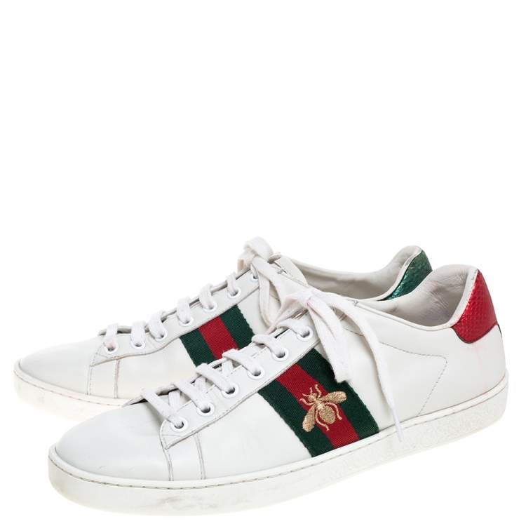 Pre Owned Gucci White Leather Embroidered Bee Ace Low Top Sneakers Size 39