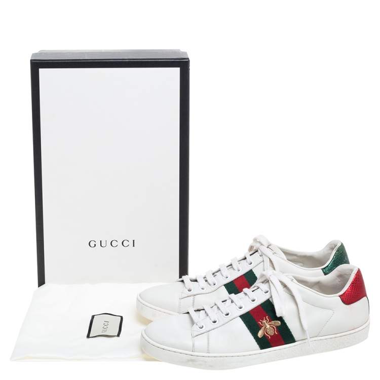 Pre Owned Gucci White Leather Embroidered Bee Ace Low Top Sneakers Size 39
