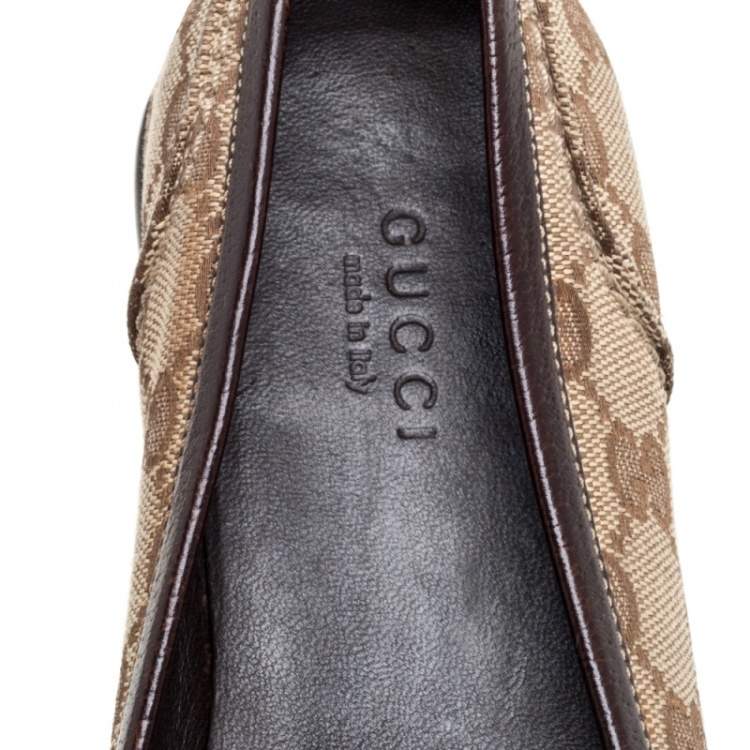Pre Owned Gucci Beige/Brown GG Canvas and Leather Web Bow Detail Loafers Size 35.5