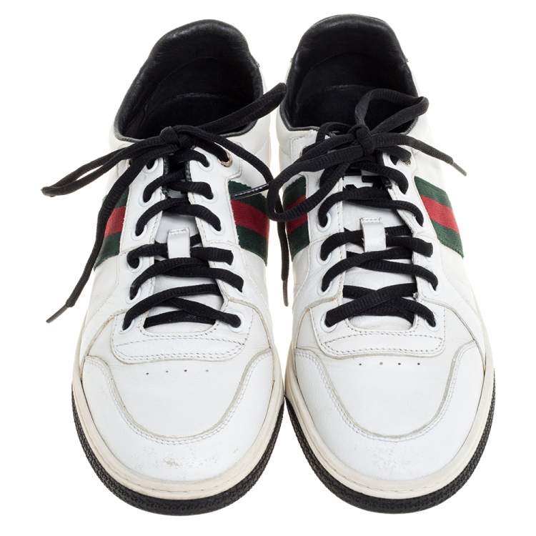 Pre Owned Gucci White Leather Ace Web Detail Low Top Sneakers Size 39