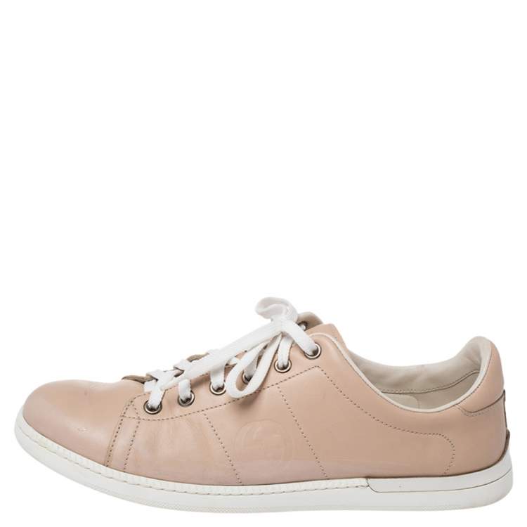 Pre Owned Gucci Beige Low Top Lace Sneakers Size 37.5