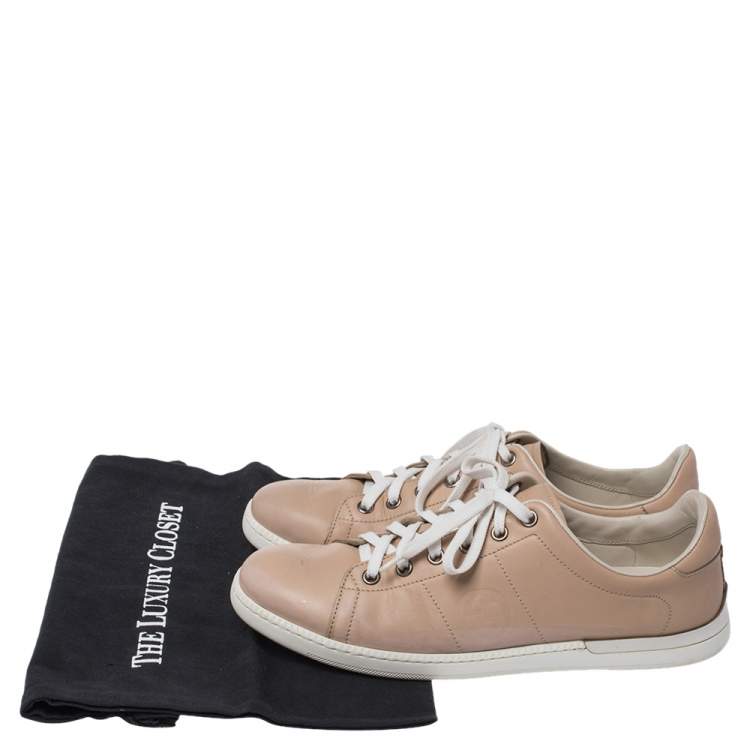 Pre Owned Gucci Beige Low Top Lace Sneakers Size 37.5