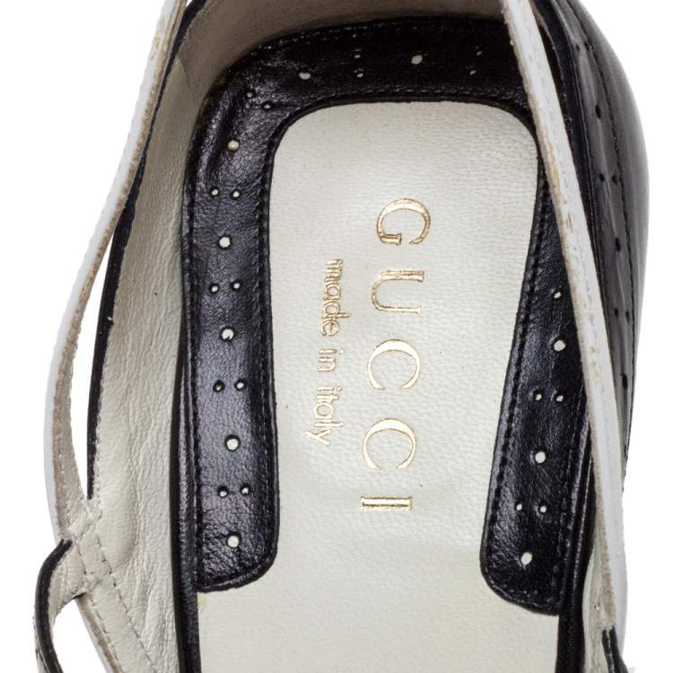 مملوكة مسبقًا Gucci Black/White Leather Ankle Strap Square Toe Sandals Size 38.5