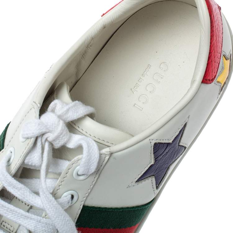 Pre Owned Gucci White Leather Ace Metallic Stars Low Top Sneakers Size 38