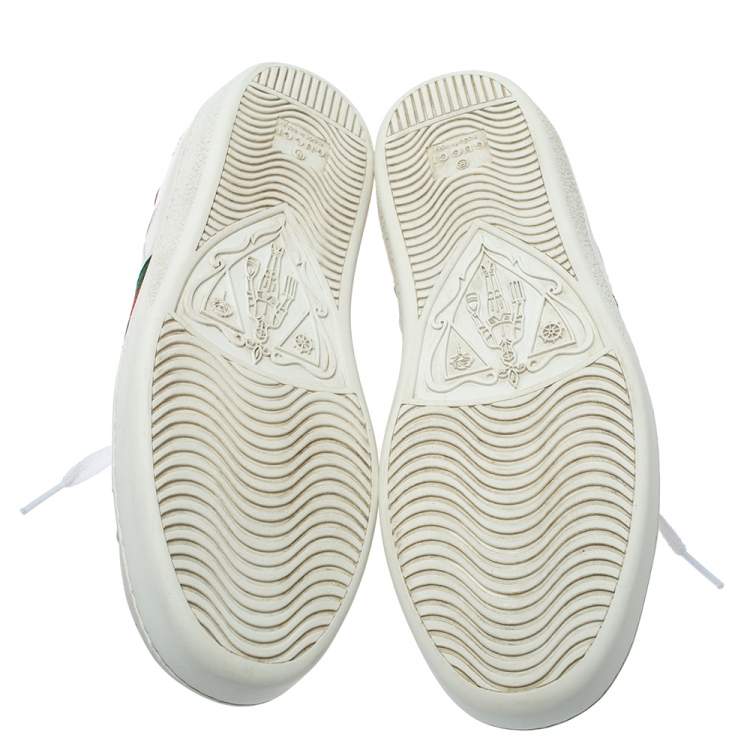 Pre Owned Gucci White Leather Ace Metallic Stars Low Top Sneakers Size 38