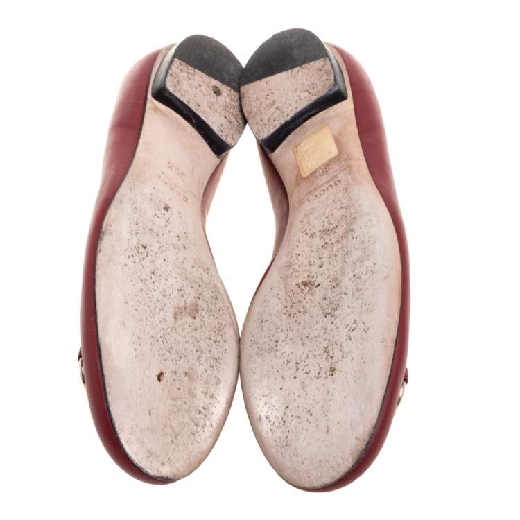 Pre Owned Gucci Red Leather Horsebit Ballet Flats Size 36.5