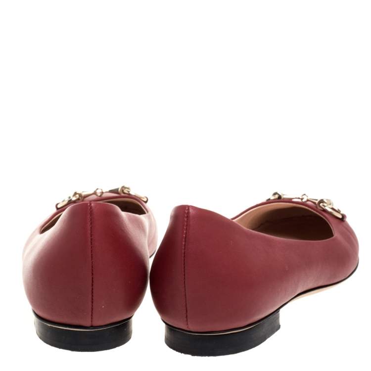 Pre Owned Gucci Red Leather Horsebit Ballet Flats Size 36.5
