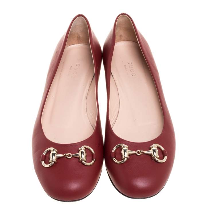 Pre Owned Gucci Red Leather Horsebit Ballet Flats Size 36.5