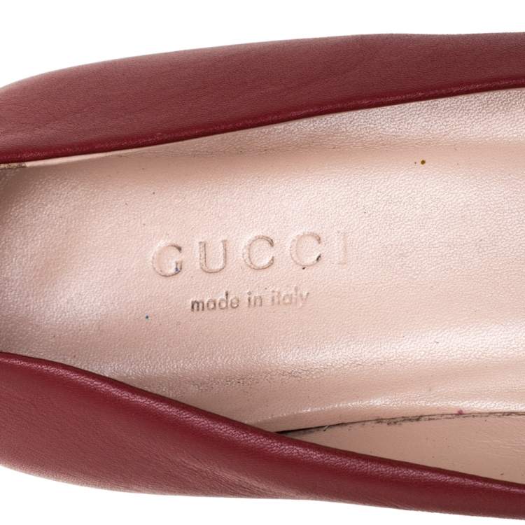 Pre Owned Gucci Red Leather Horsebit Ballet Flats Size 36.5