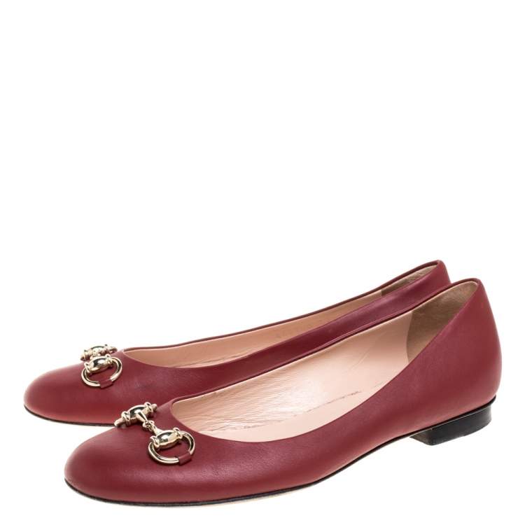 Pre Owned Gucci Red Leather Horsebit Ballet Flats Size 36.5