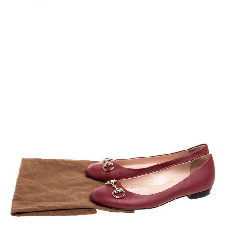 Pre Owned Gucci Red Leather Horsebit Ballet Flats Size 36.5