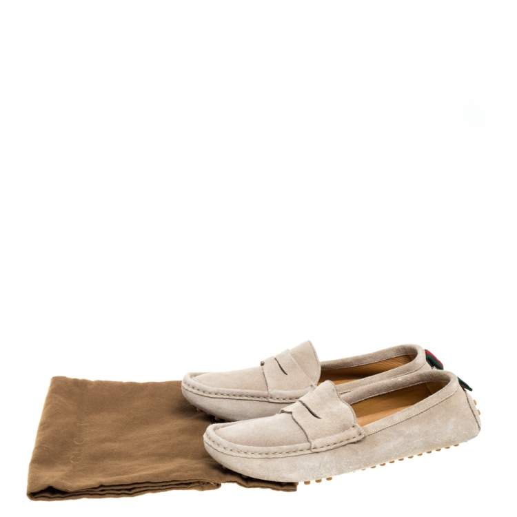 Pre Owned Gucci Beige Suede Penny Loafers Size 36
