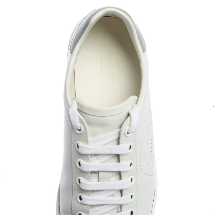 مملوكة مسبقًا Gucci White/Grey Perforated Interlocking G Leather Ace Sneakers Size 37