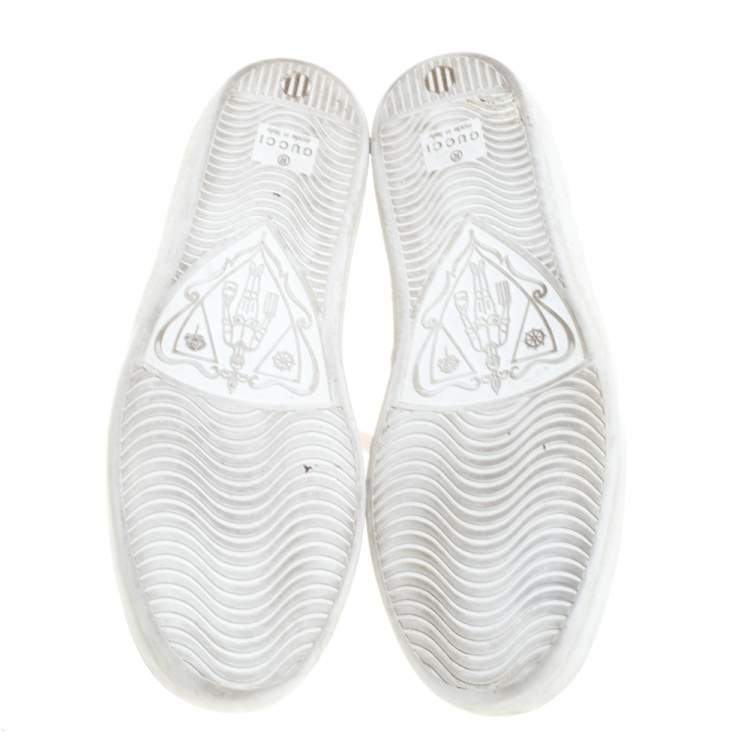 مملوكة مسبقًا Gucci White Leather Ace Bees and Stars Embroidered Low Top Sneakers Size 35.5