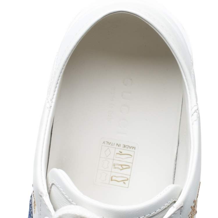 مملوكة مسبقًا Gucci White Leather Ace Bees and Stars Embroidered Low Top Sneakers Size 35.5