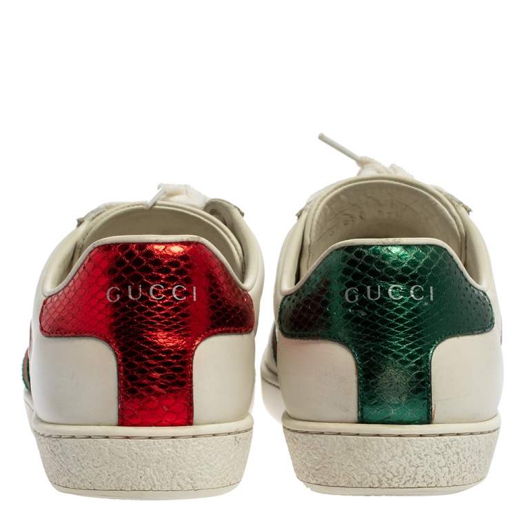 Pre Owned Gucci White Leather Ace Heart Embroidered Sneakers Size 38