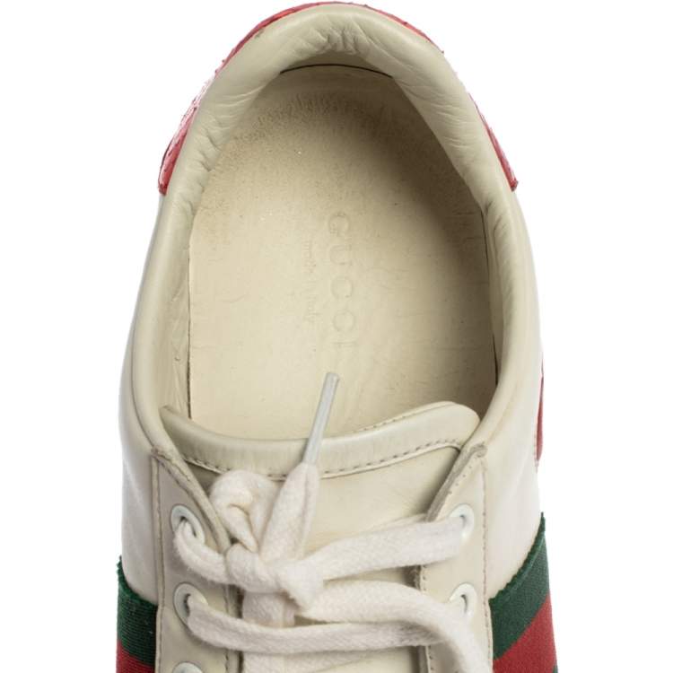 Pre Owned Gucci White Leather Ace Heart Embroidered Sneakers Size 38