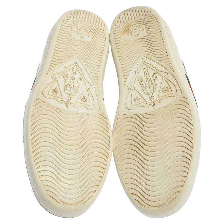 Pre Owned Gucci White Leather Ace Heart Embroidered Sneakers Size 38