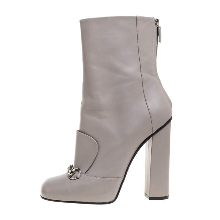 Gucci Grey Leather Lillian Horsebit Knee High Boots Size 41 Gucci