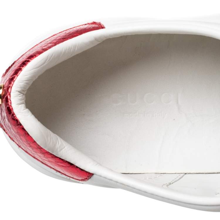 Pre Owned Gucci White Leather New Ace Web Faux Pearl Embellished Low Top Sneakers Size 35