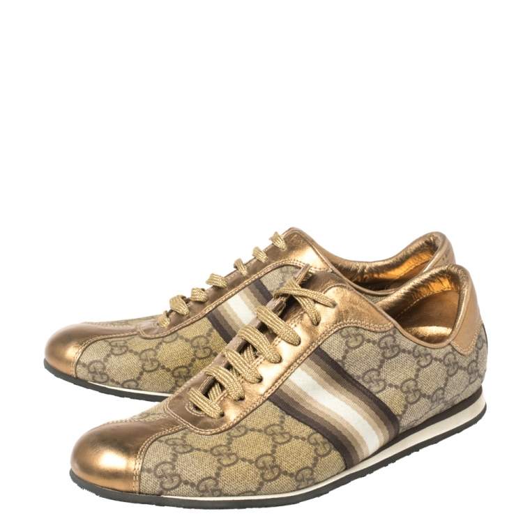 Voorspellen vergeten huiselijk Gucci Beige/Gold Supreme Canvas and Leather Web Low Top Sneakers Size 39  Gucci | TLC