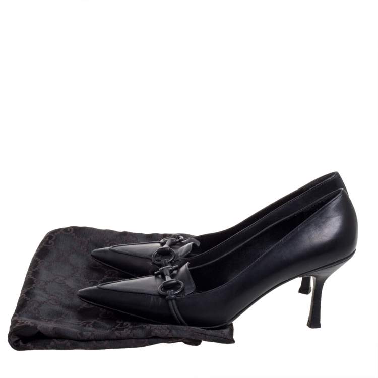 Gucci Black Leather Horsebit Pointed Toe Pumps Size 38.5