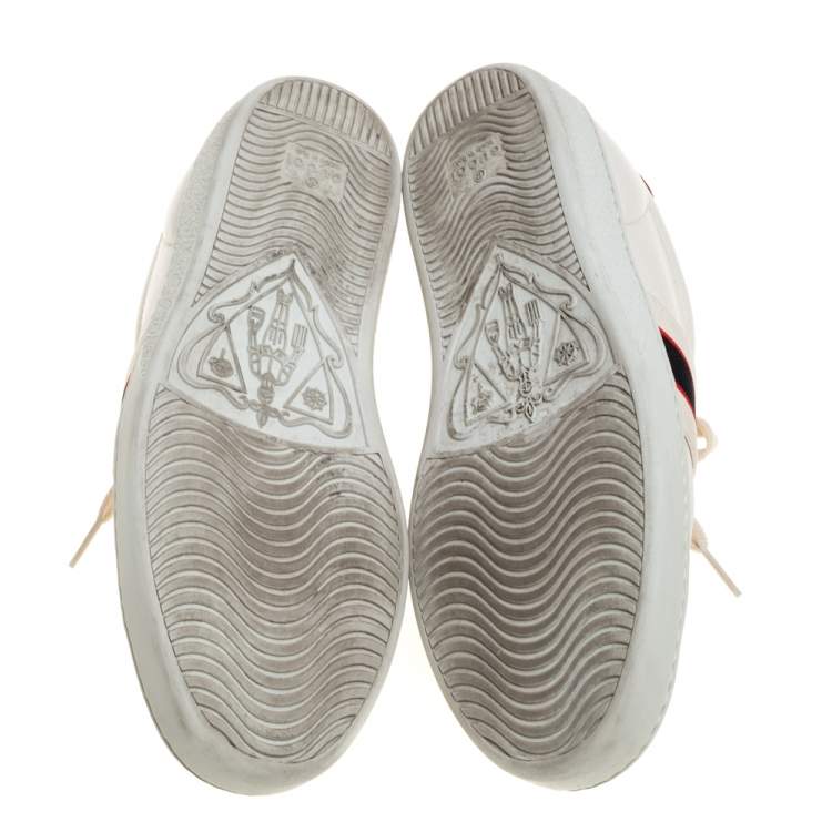Pre Owned Gucci White/Red Leather Ace Gucci Band Low Top Sneakers Size 37.5