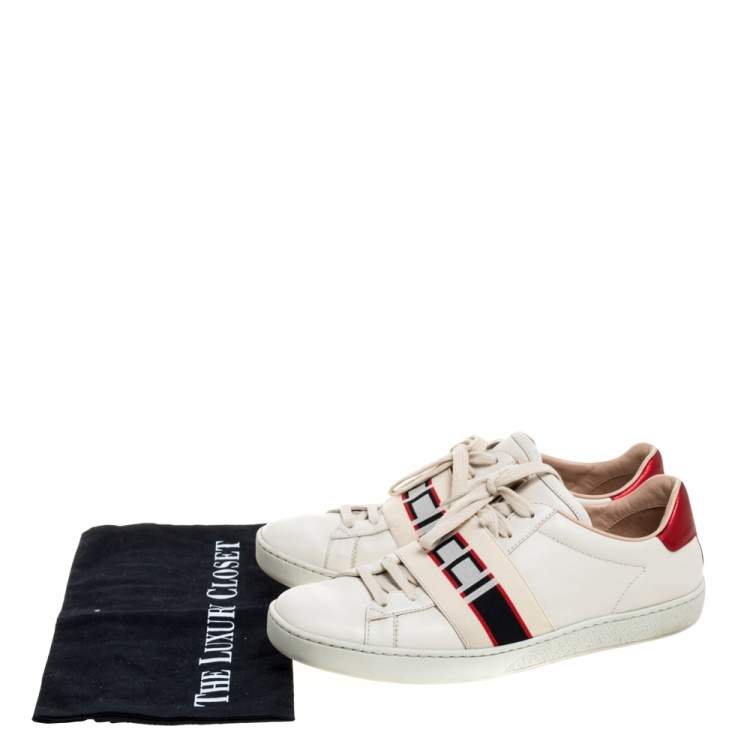 Pre Owned Gucci White/Red Leather Ace Gucci Band Low Top Sneakers Size 37.5