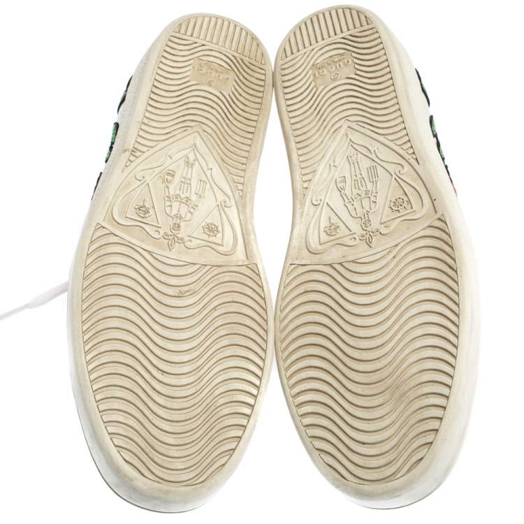 Pre Owned Gucci White Floral Embroidered Leather Ace Low Top Sneakers Size 40