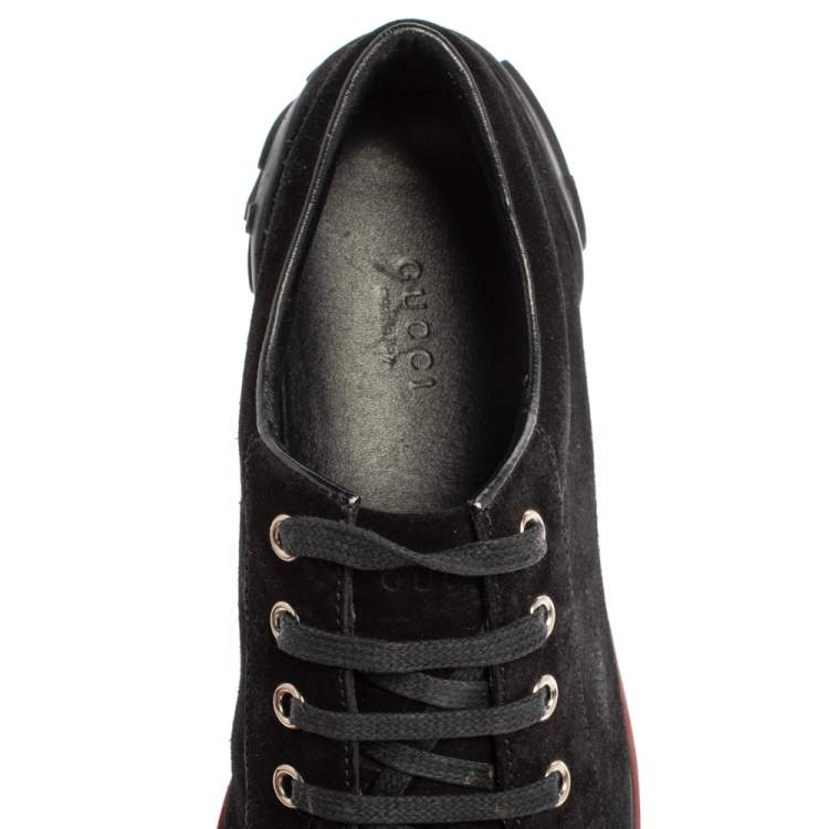 Pre Owned Gucci Black Suede Script Logo Low Top Sneakers Size 38
