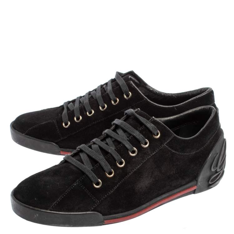 Pre Owned Gucci Black Suede Script Logo Low Top Sneakers Size 38