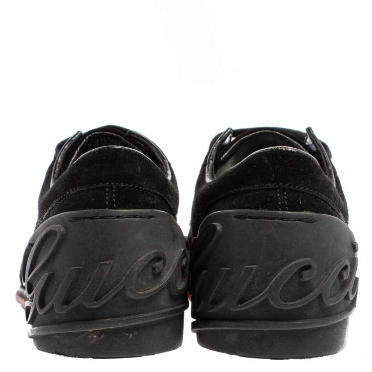Pre Owned Gucci Black Suede Script Logo Low Top Sneakers Size 38
