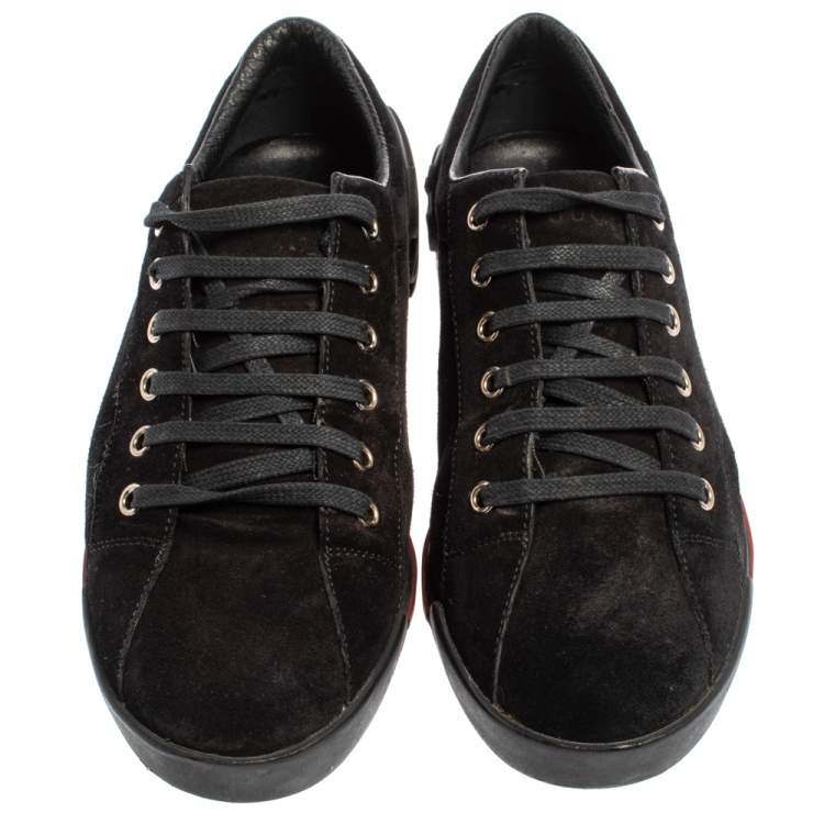 Pre Owned Gucci Black Suede Script Logo Low Top Sneakers Size 38