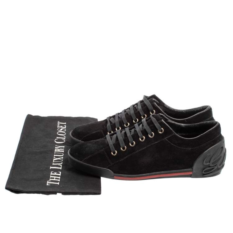Pre Owned Gucci Black Suede Script Logo Low Top Sneakers Size 38
