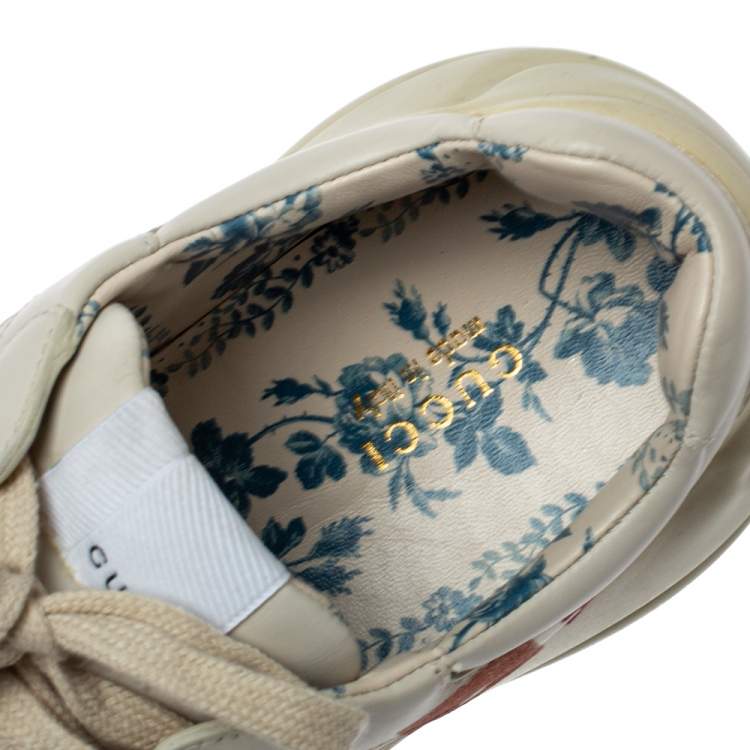 Pre Owned Gucci White Leather Glitter Rhyton Lace Up Sneakers Size 40