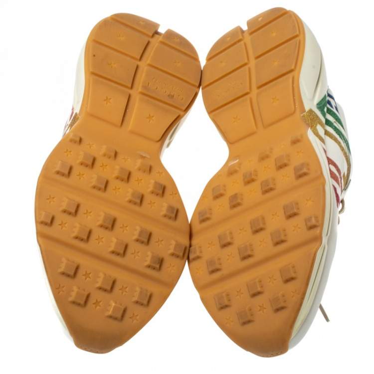Pre Owned Gucci White Leather Glitter Rhyton Lace Up Sneakers Size 40
