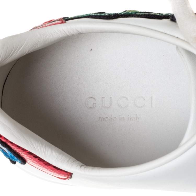 Pre Owned Gucci White Floral Embroidered Leather Ace Low Top Sneakers Size 35.5 