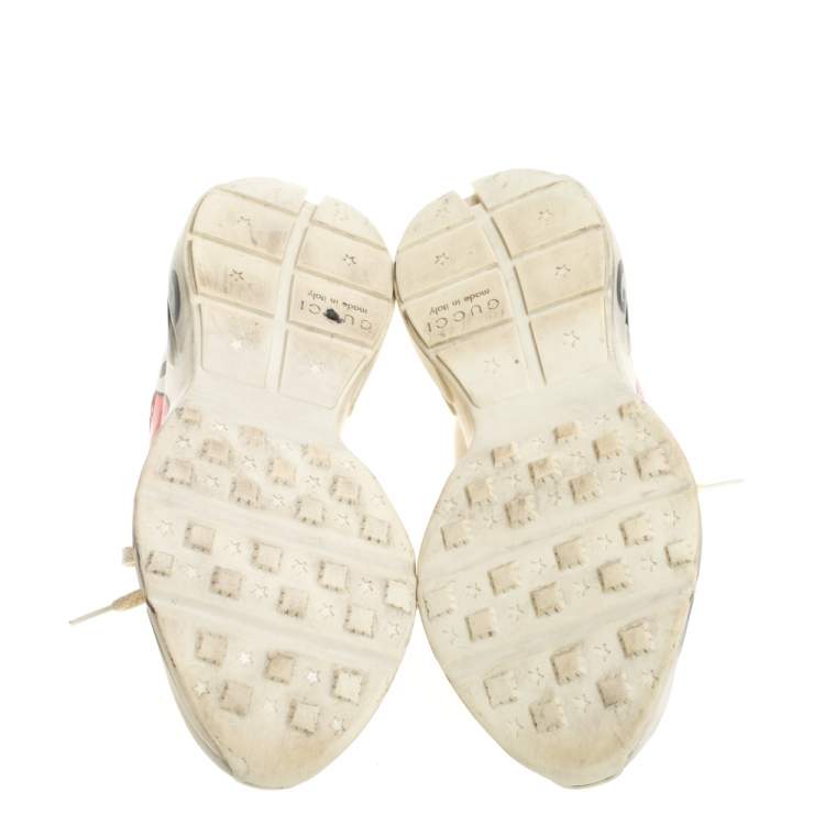 Pre Owned Gucci Cream/Grey Leather Rhyton Open Mouth Sneakers Size 38