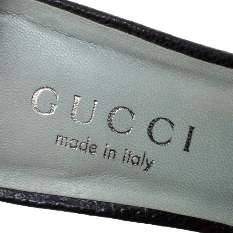 Pre Owned Gucci Vintage Black Snakeskin Ankle Cuff Open Toe Sandals Size 36