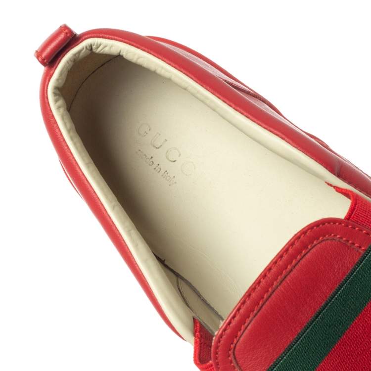 Pre Owned Gucci Red Leather Web Band Slip On Sneakers Size 36