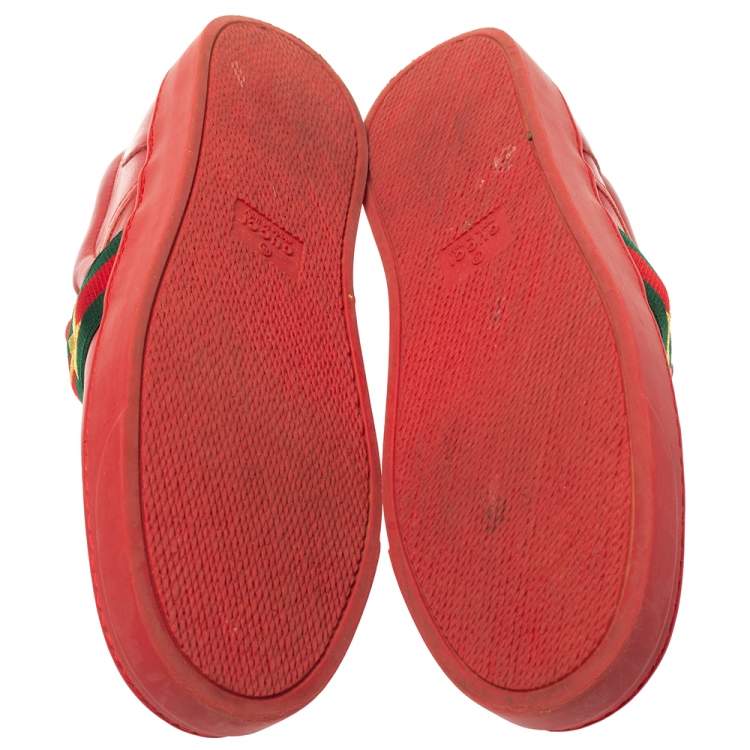 Pre Owned Gucci Red Leather Web Band Slip On Sneakers Size 36