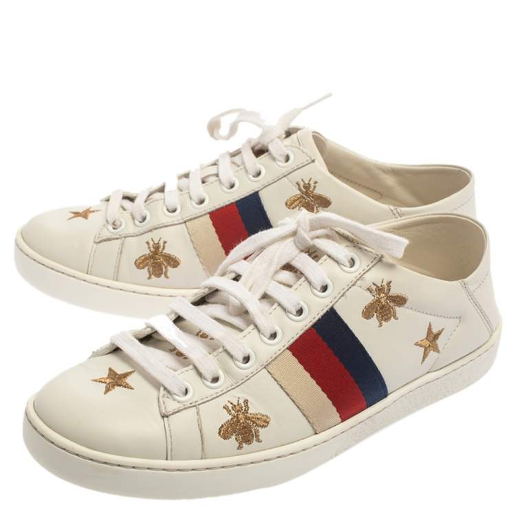مملوكة مسبقًا Gucci White Leather Ace Bee Star Sneakers Size 35