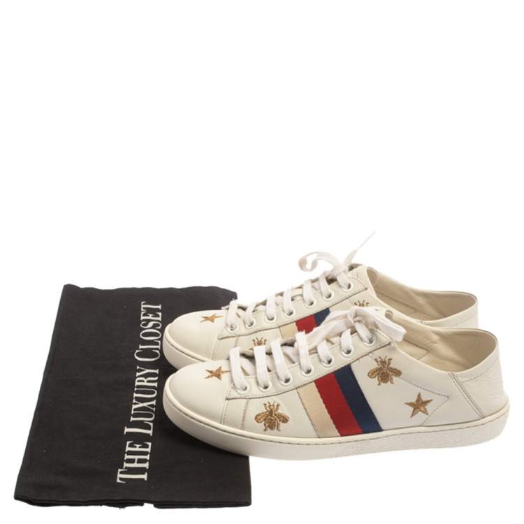 مملوكة مسبقًا Gucci White Leather Ace Bee Star Sneakers Size 35