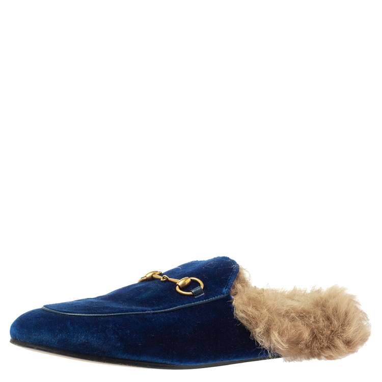 wafer Tolk instans Gucci Blue Velvet And Fur Lined Horsebit Princetown Mules Size 39 Gucci |  TLC